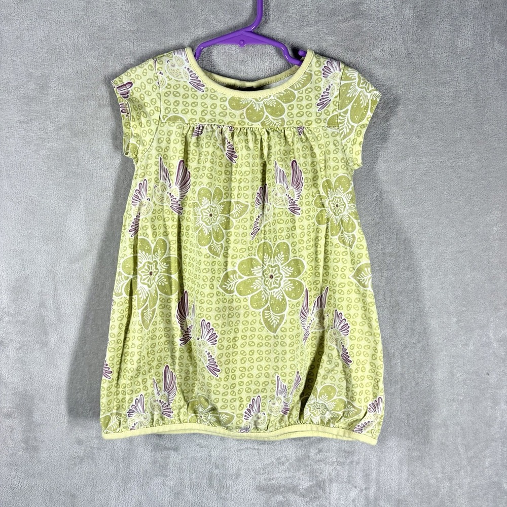 Tea Collection Lotus Flower Bubble Hem Green Dress Size 3 Colorful Casual Fun